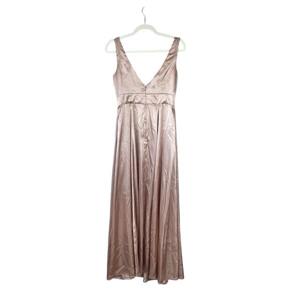 GALINA SIGNATURE Charmeuse Tank V-Neck Dress with Slit Sand Size 10 Bridesmaid - Picture 3 of 8
